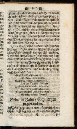 Gebet in Zahn-Schmertzen zu gebrauchen.