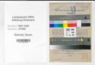 Entnazifizierung Simon Schmidt , geb. 10.11.1885 (Lademeister)