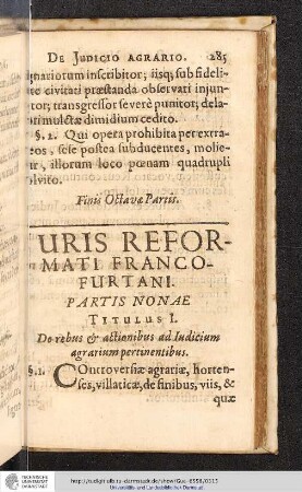 Juris Reformati Francofurtani Partis Nonae