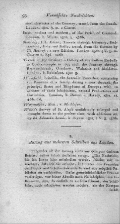 Auszug aus mehreren Schreiben aus London