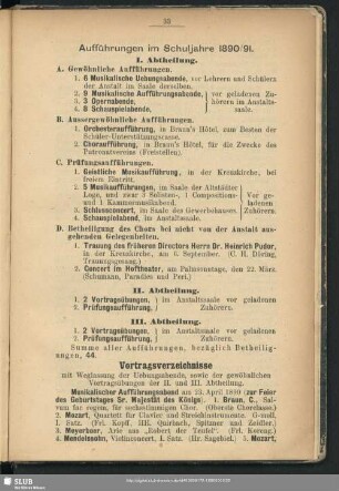 Aufführungen im Schuljahre 1890/91