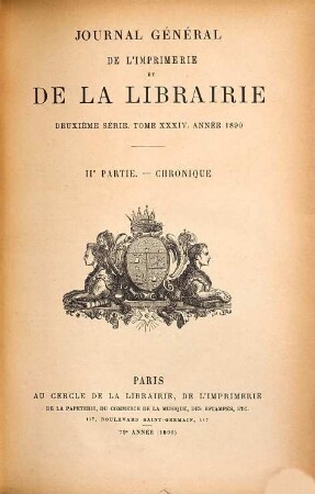 Bibliographie de la France. Partie 1, Bibliographie officielle. Livres. 1890 = Sér. 2, T. 34, Pt. 2