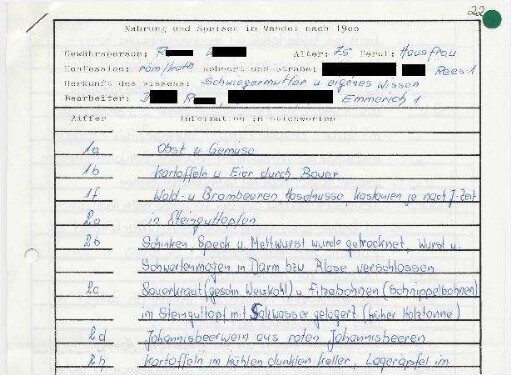Fragebogenantworten zu Ernährungsgewohnheiten