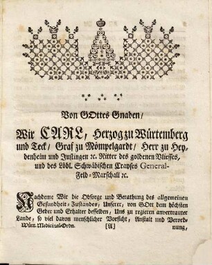 Hochfürstlich-Würtenbergische Medicinal-Ordnung