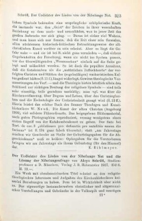 323-325 [Rezension] Schröfl, Aloys, Der Urdichter des Liedes von der Nibelunge Nôt und die Lösung der Nibelungenfrage