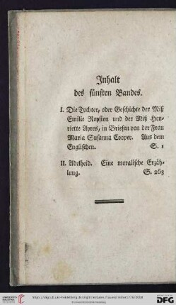 Inhalt des fünften Bandes