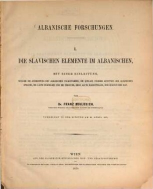Albanische Forschungen, 1. Die slavischen Elemente im Albanischen