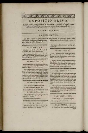 Expositio brevis. Singularum propositionum Conicorum Aoloolonii Pergai, cum ipsarum demonstrationibus ex nostra methodo deductis.