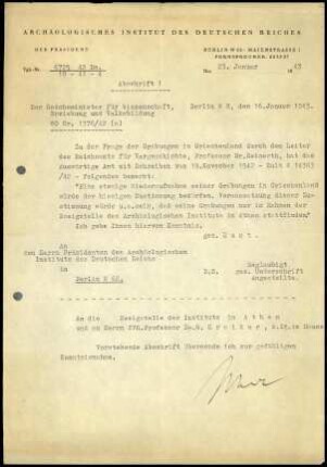 M. Schede an DAI Athen