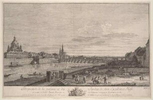 Dresden vom rechten Elbufer oberhalb der Augustusbrücke (Die Brühlsche Terrasse)