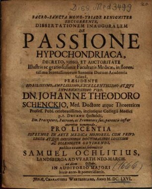 Dissertationem Inauguralem De Passione Hypochondriaca