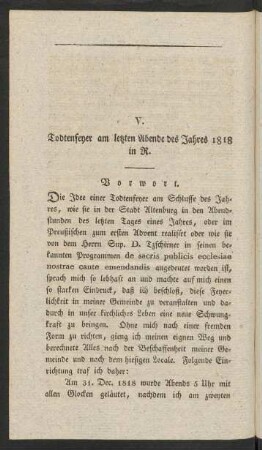 V. Todtenfeyer am letzten Abende des Jahres 1818 in R.