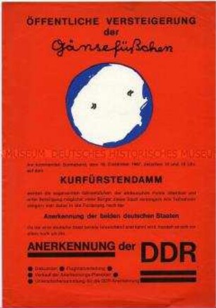Flugblatt mit dem Aufruf zu einer Kundgebung für die Anerkennung der DDR