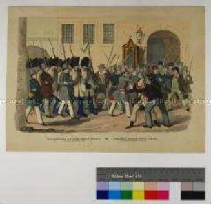 Zu den Ereignissen in der Pfingstwoche 1848 in Prag: Blatt XI, Transport des entwaffneten Militär