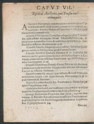 Caput VII. Recitat Auctores, qui Poesin excoluerunt.