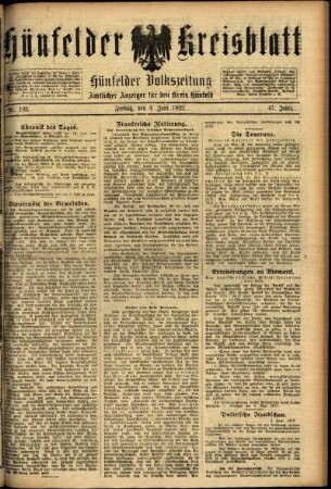 Ausgabe vom Freitag, den 09. Juni 1922.