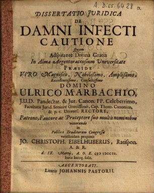 Dissertatio Juridica De Damni Infecti Cautione
