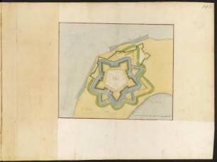 Festungsplan von Baltijsk (deutsch Pillau), kolorierter Handzeichnung, vor 1695 : [Festungsplan von] Pillau / [Johann George Starck]. [S.l., S.a.].- [nach 1695] - 1 Plan : Handzeichng. - 31,8 x 26,5 cm.
