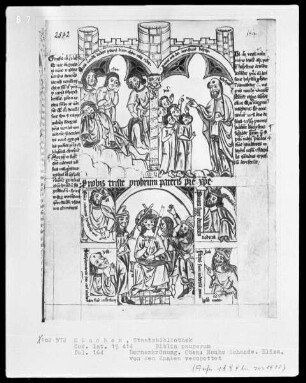 Biblia pauperum — Bildseite mit sieben Miniaturen, Folio 164recto