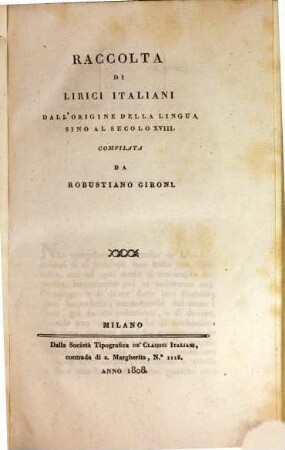 Raccolta di lirici Italiani dall'origine della lingua sino al Sec. 18