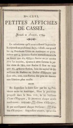 No CXVI (Jeudi 12 Aoust 1784)