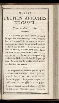 No CXVI (Jeudi 12 Aoust 1784)