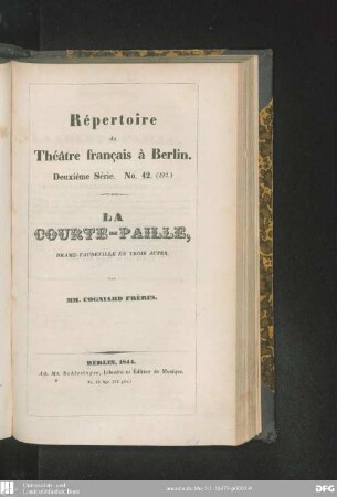 La courte-paille : drame-vaudeville en trois actes