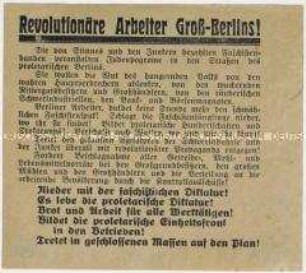 Klebezettel der KPD mit dem Aufruf zur proletarischen Einheitsfront gegen Faschismus und Reaktion