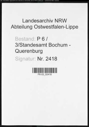 Sterberegister Standesamt Bochum XII-Querenburg