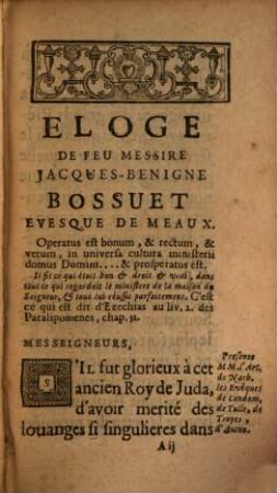 Eloge de feu messire Jacques Benigne Bossuet, évêque de Meaux