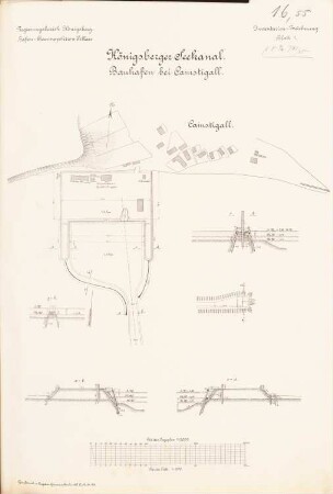 Königsberger Seekanal. Bauhafen, Camstigall: Lageplan 1:2000, Schnitte 1:200