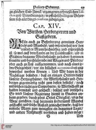 Policey-Ordnung / Cap. XIV