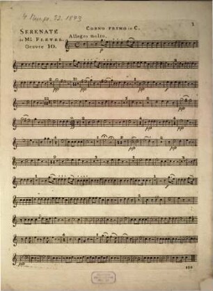 Serenate à violon, hautbois, deux cors de chasse, deux violes, violoncelle et basse : oeuvre X