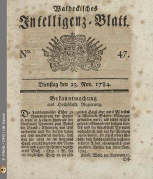 No. 47, Dienstag den 23. Nov. 1784