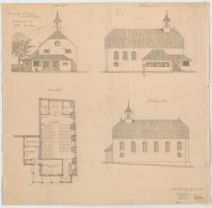 Fischer, Theodor; Neuötting; Ev. Kirche - Grundriss, Ansichten