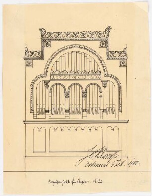 St. Antonius Einsiedler (mit Pfarrhaus), Heggen Erweiterung: Ansicht der Orgel 1:20