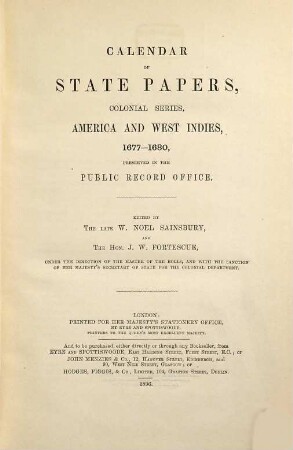 Calendar of state papers. Colonial series. America and West Indies. 1677/80