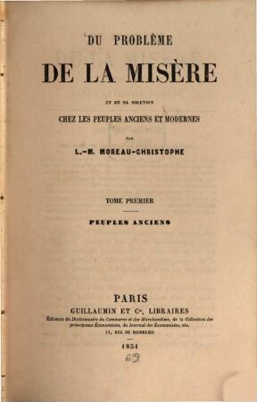 Du problème de la misère et de sa solution chez les peuples anciens et modernes, 1. Peuples anciens