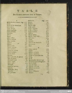 Table Des Matieres contenues dans ce Volume