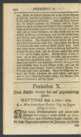 Periodus X. Vom Kayser Matthia bis auf gegenwärtige Zeiten