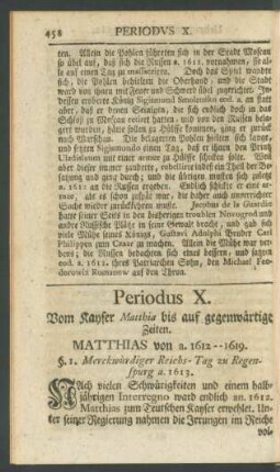 Periodus X. Vom Kayser Matthia bis auf gegenwärtige Zeiten