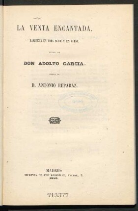 La venta encantada : zarzuela en tres actos y en verso