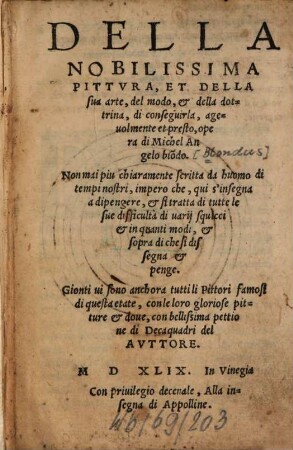 Della nobilissima Pittura