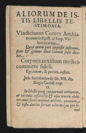 Aliorum De Istis Libellis Testimonia.