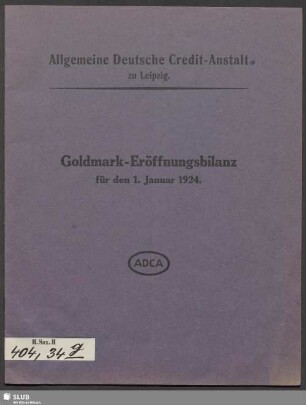 Goldmark-Eröffnungsbilanz für den 1. Januar 1924