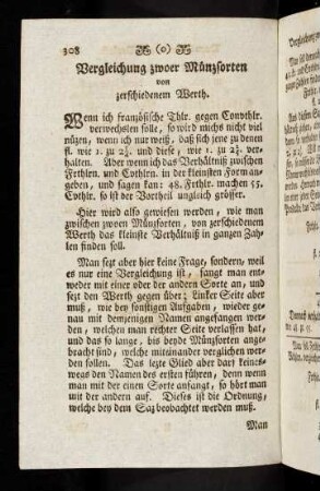 308-318, Vergleichung zwoer Münzsorten von zerschiedenem Werth.