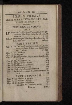 Index Primvs Seriem Partivm Doctrinæ In Hoc Compendio exhibens.