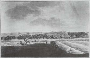 Dresden: Blick auf Plauen von Süden (v.l.n.r.: Wasserpalais, Hofmühlenbrücke, Hofmühle, Kirche)