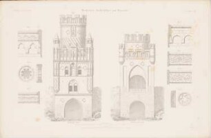 Uenglinger Tor und Tangermünder Tor, Stendal: Ansichten, Details (aus: Atlas zur Zeitschrift für Bauwesen, hrsg. v. G. Erbkam, Jg. 7, 1857)