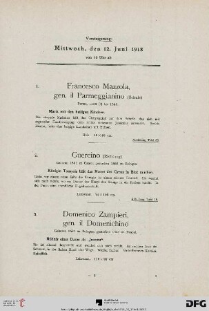 Versteigerung: Mittwoch, den 12. Juni 1918 von 10 Uhr ab (Nr. 1-164)